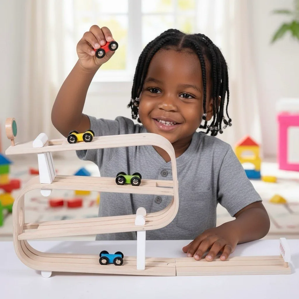 Wooden Car Ramp Racer | Montessori Rolling Track Toy for Toddlers