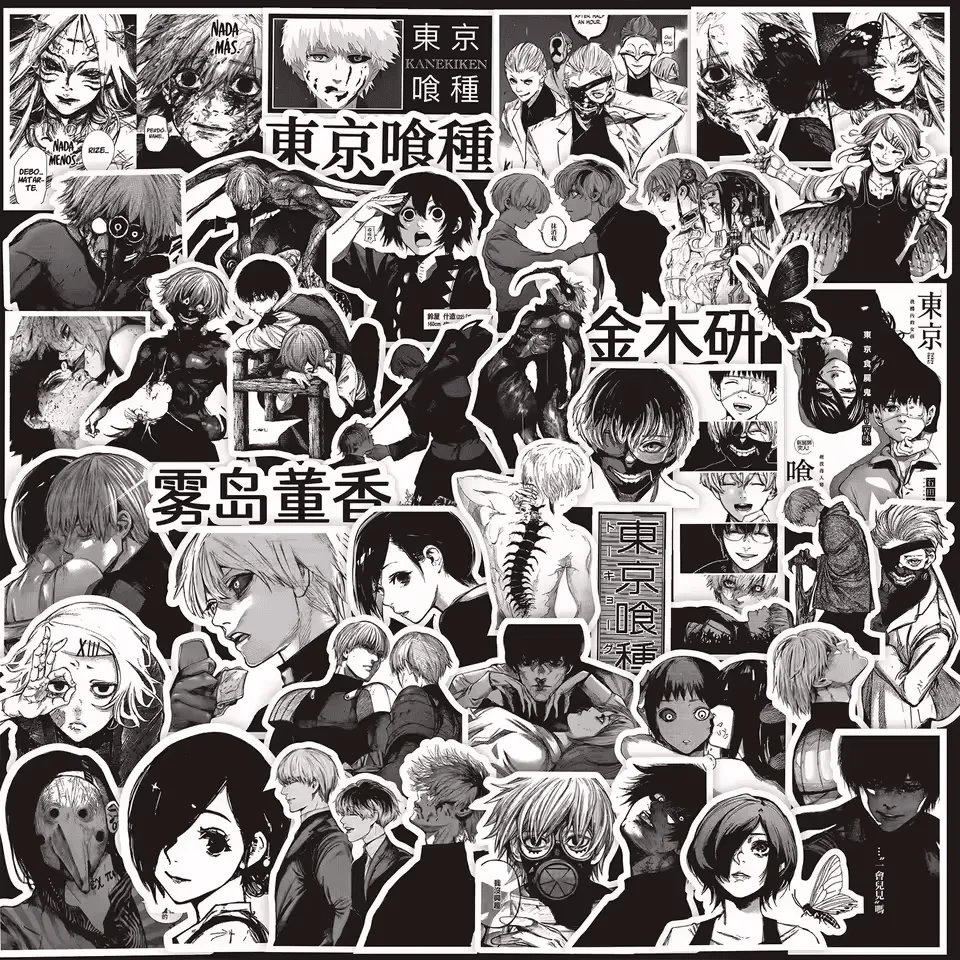 Tokyo Ghoul Kaneki Ken – Paquete de 70 pegatinas de manga (blanco y negro)