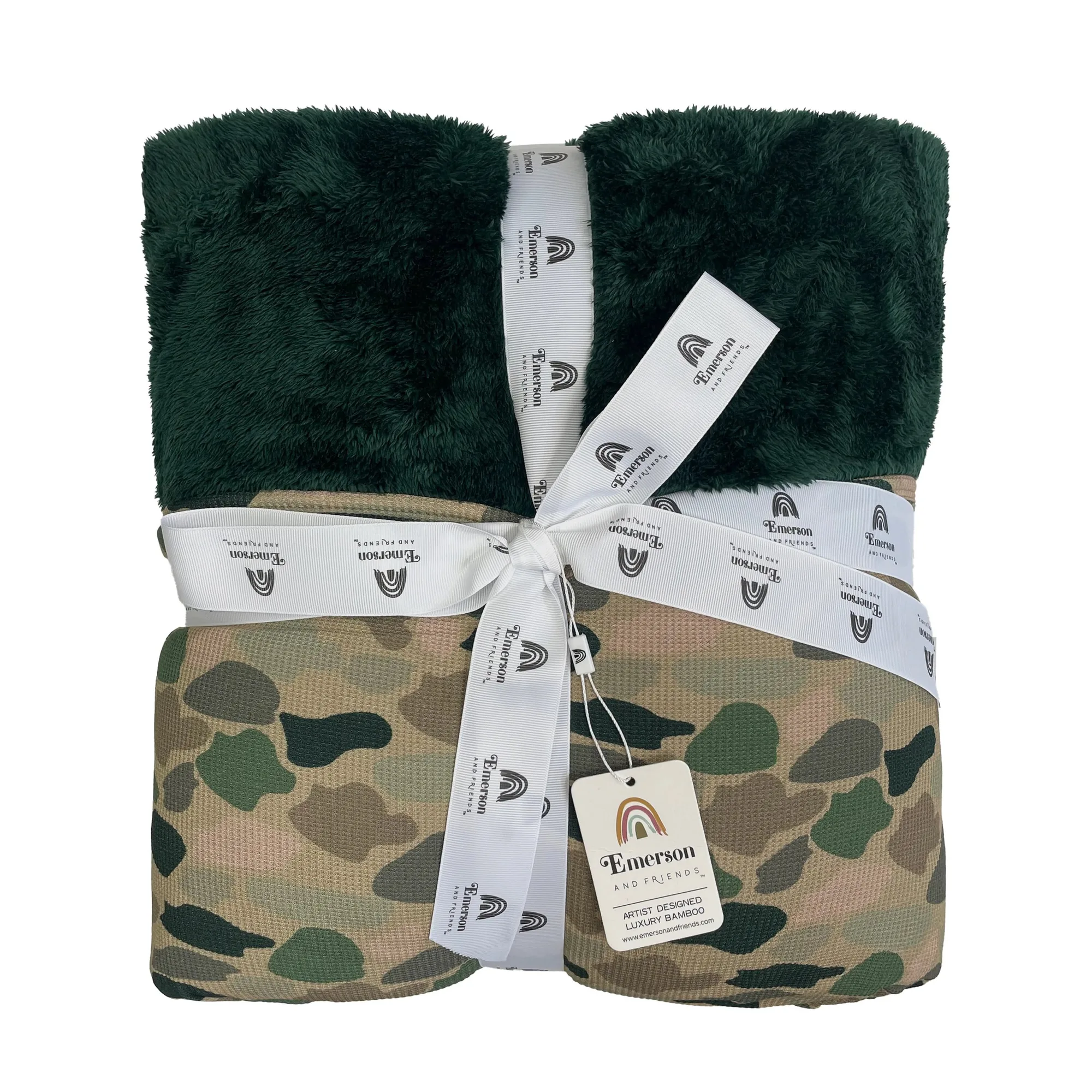 Classic Camo Twin Waffle Knit Bamboo and Fleece Throw Blanket