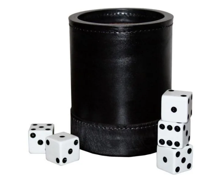Dice Cup: All Leather, with Five 5/8 in. White Dice