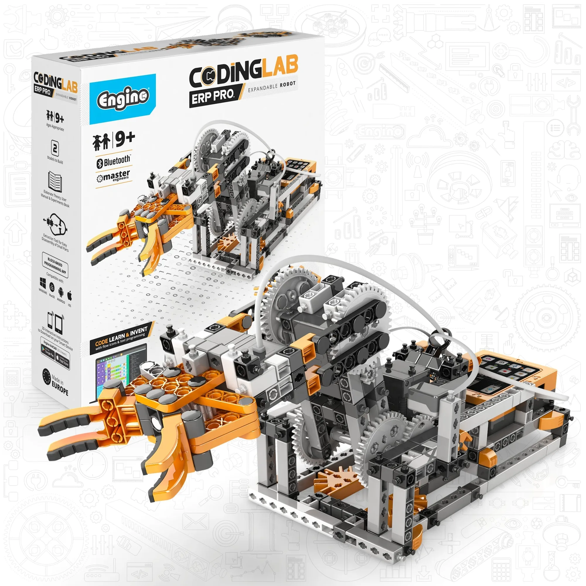 Engino 코딩 랩: ERP PRO 2.0, 9세 이상 STEM 로봇 키트 (2개 로봇 모델)