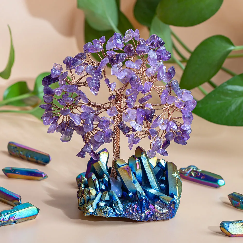 13 cm Lebensbaum-Statue aus Amethyst-Kristallbaum