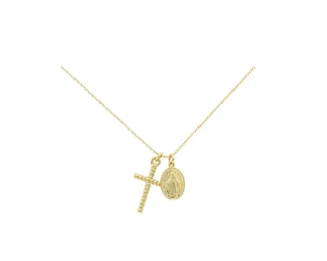 925 Sterling Silver Necklace with Cross and Miraculous Medal