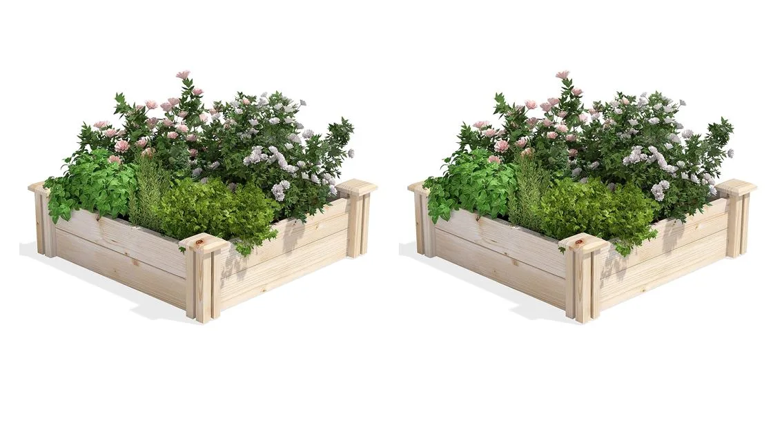 Origineel dennen verhoogd bed 2x2: tuinieren in kleine ruimtes