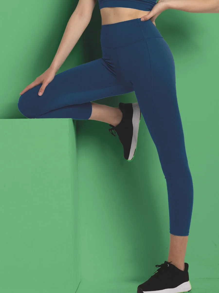 Leggings Akty con cuciture e vita alta doppiata - BLU - AT03