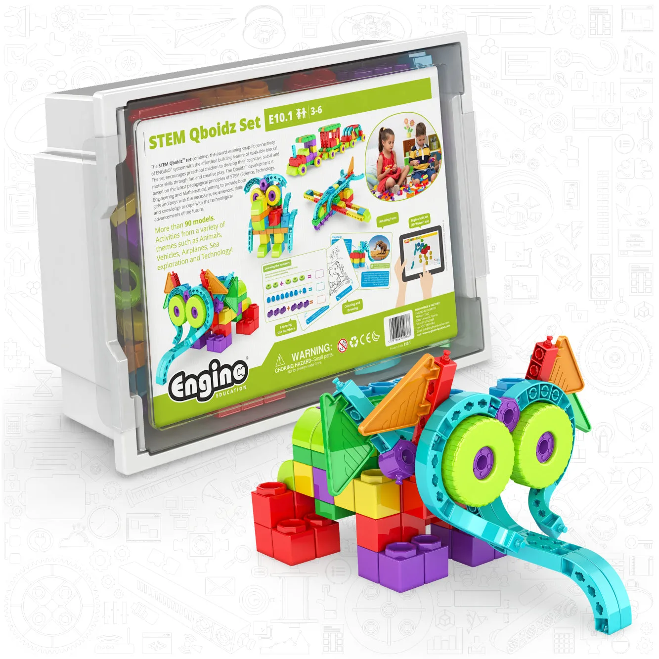 Engino STEM Qboidz – bloques de construcción STEM para niños de 3+ años (90 modelos)