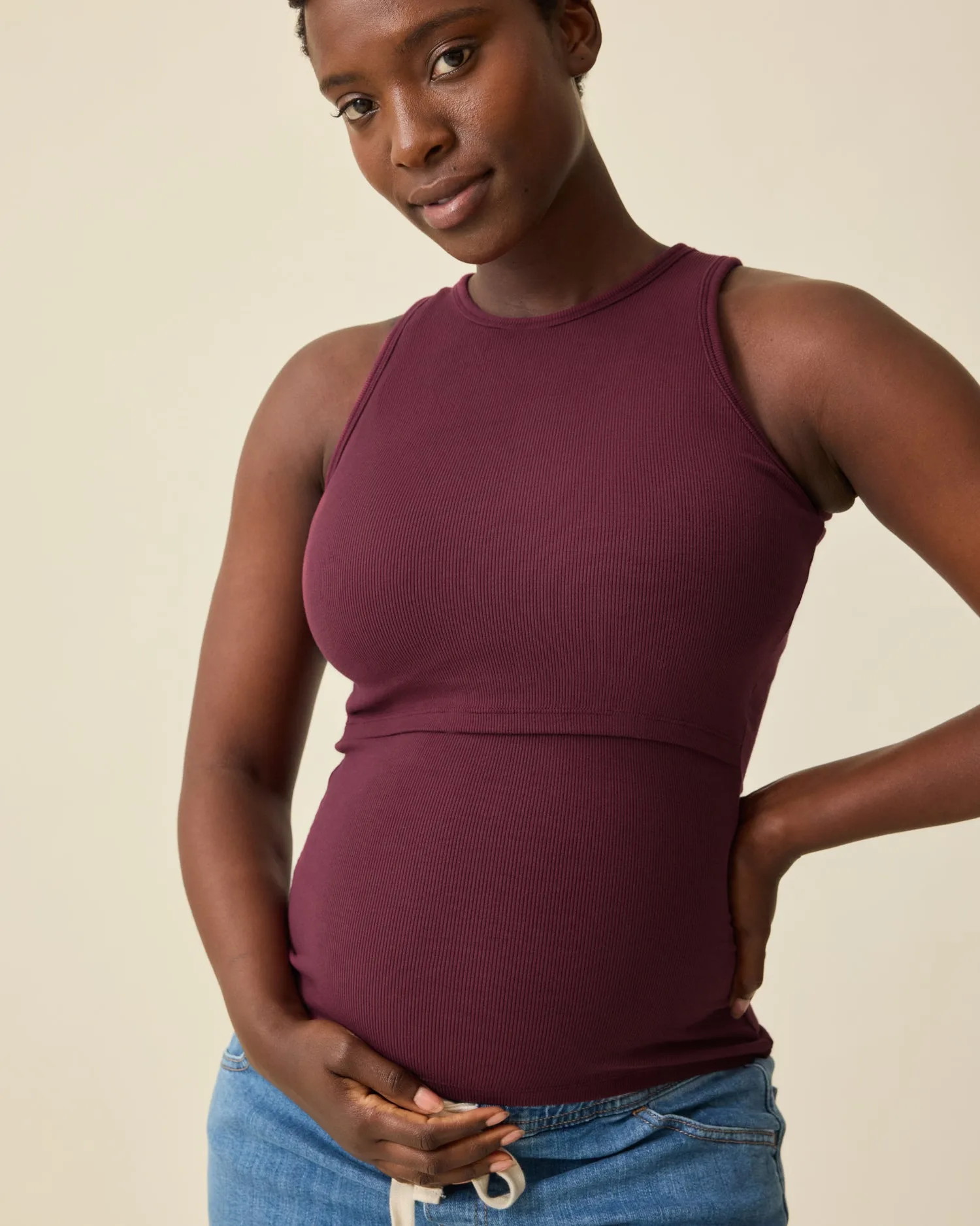 Ribbed Bamboo Racerback Nursing Tank | Deep Burgundy
