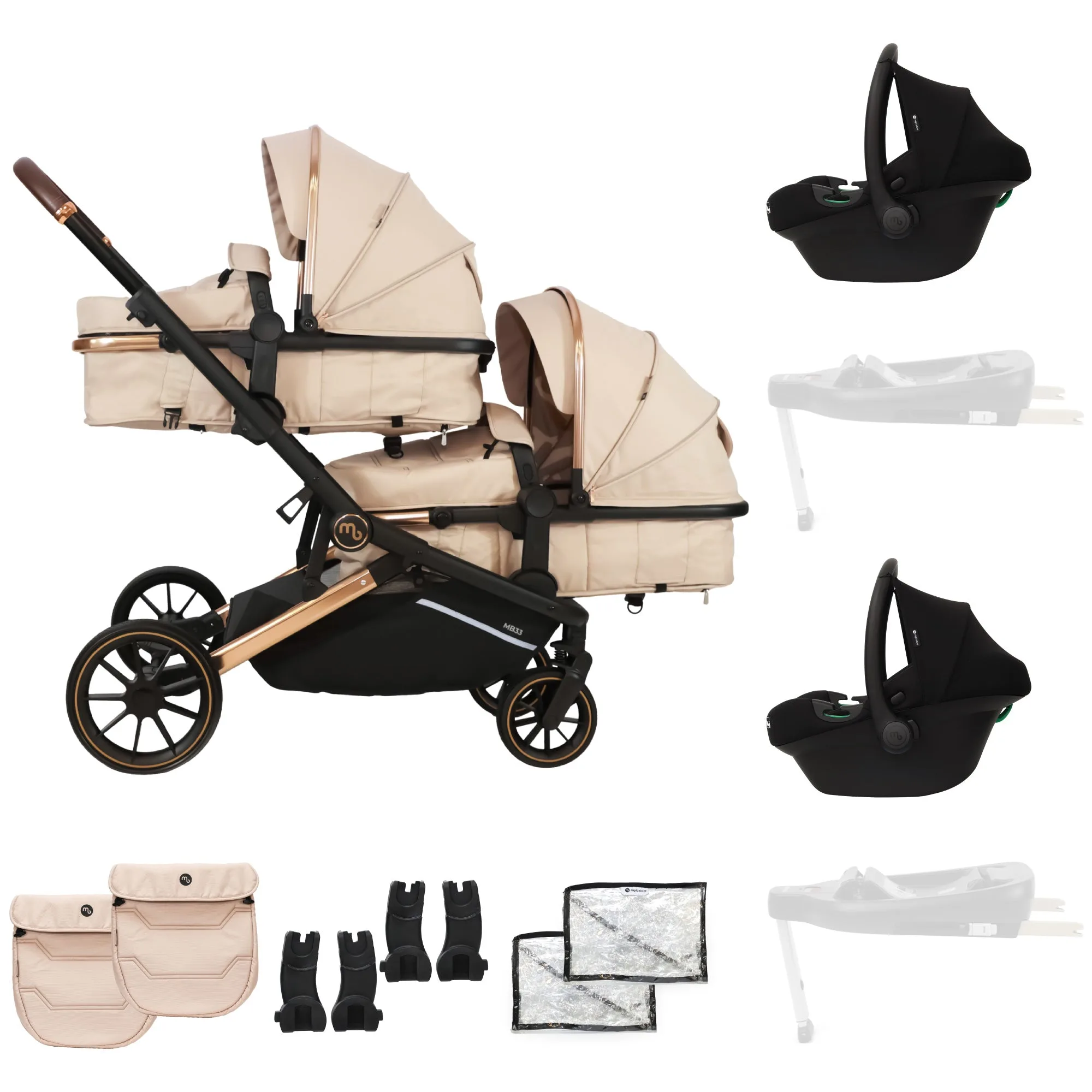 MB33 Tandem Pushchair with 2 Infant Carriers - Giraffe