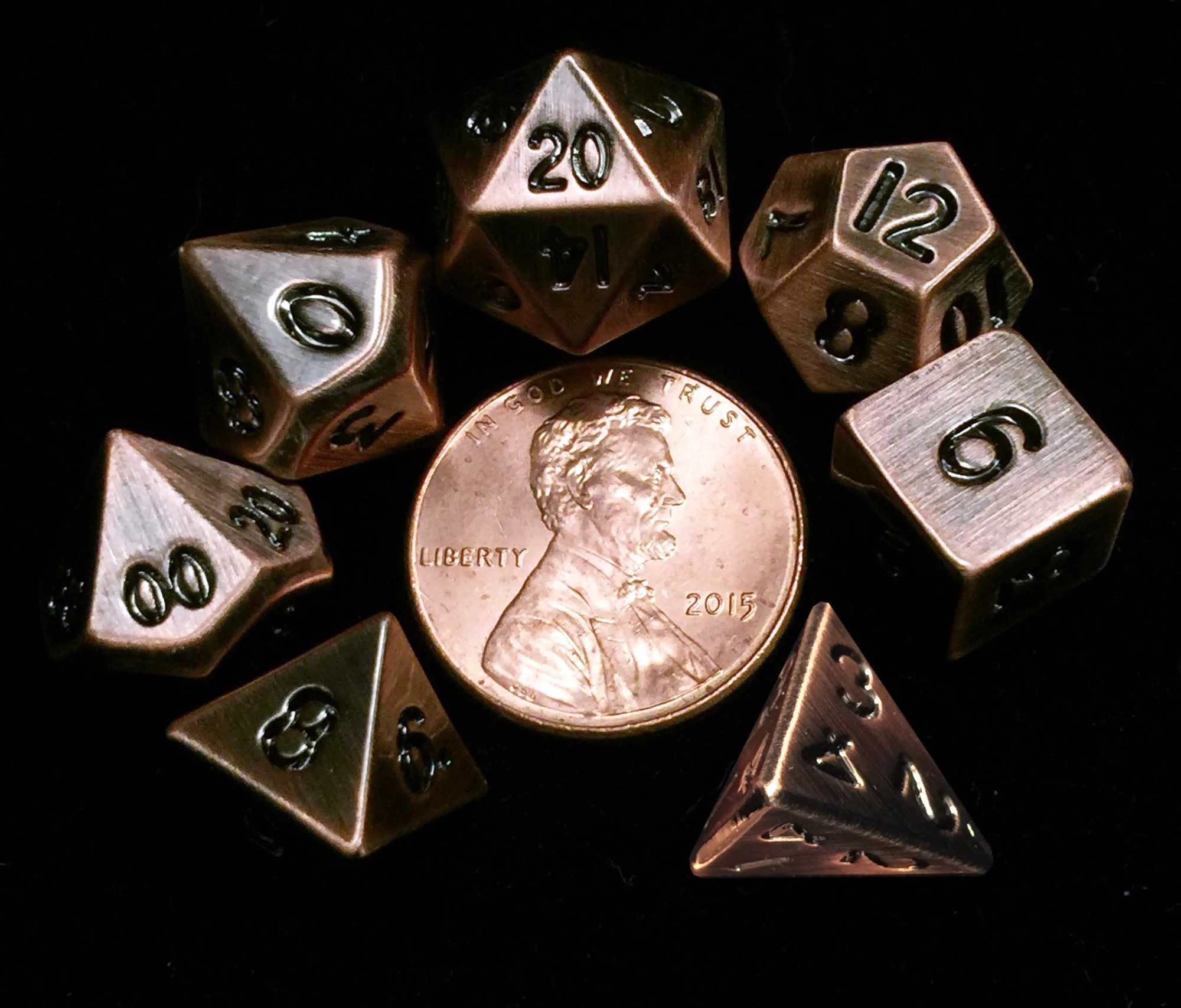 Antique Copper Mini 10mm Polyhedral Dice Set