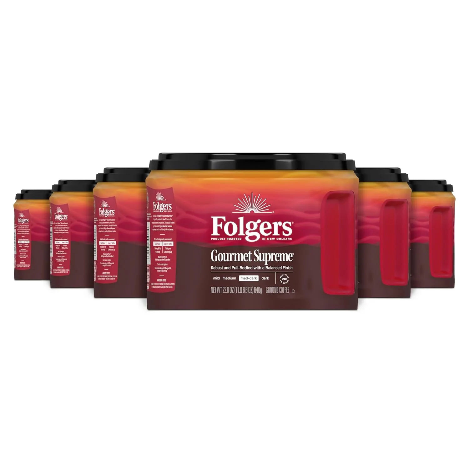 Folgers Gourmet Supreme Medium Dark Roast Ground Coffee, 22.6 Ounces (Pack of 6)