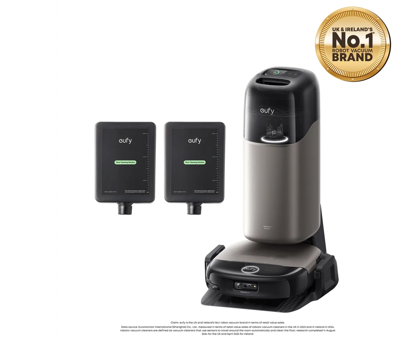 eufy Omni S2 Robot Vacuum and Mop with 2 bottles of eufy Floor Cleaning Solution