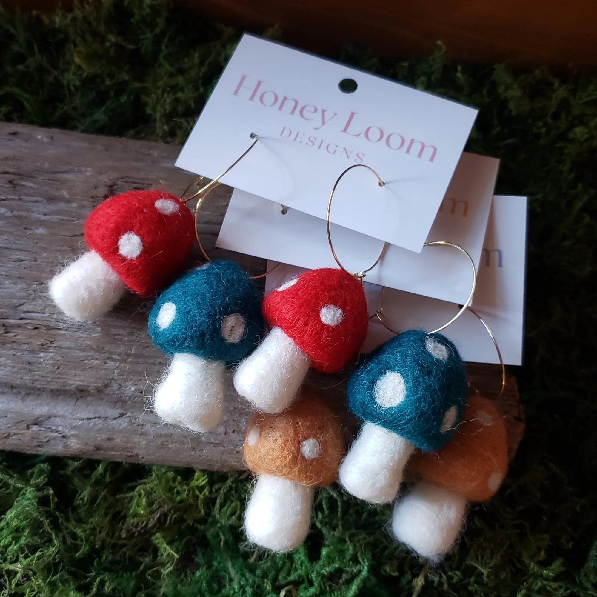 Hand Felted Chunky Mushroom Earrings