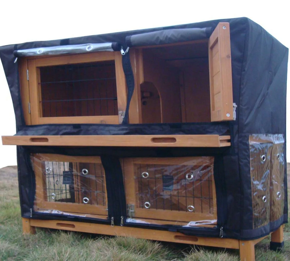 Rabbit Hutch Rain Sun Winter COVER for LARGE XL 2 Tier Grey + Natural hutches