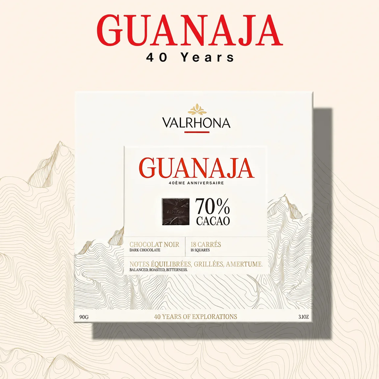 Guanaja 70% Dark Chocolate Squares – 18-Piece 40th Anniversary Gift Box – 90g