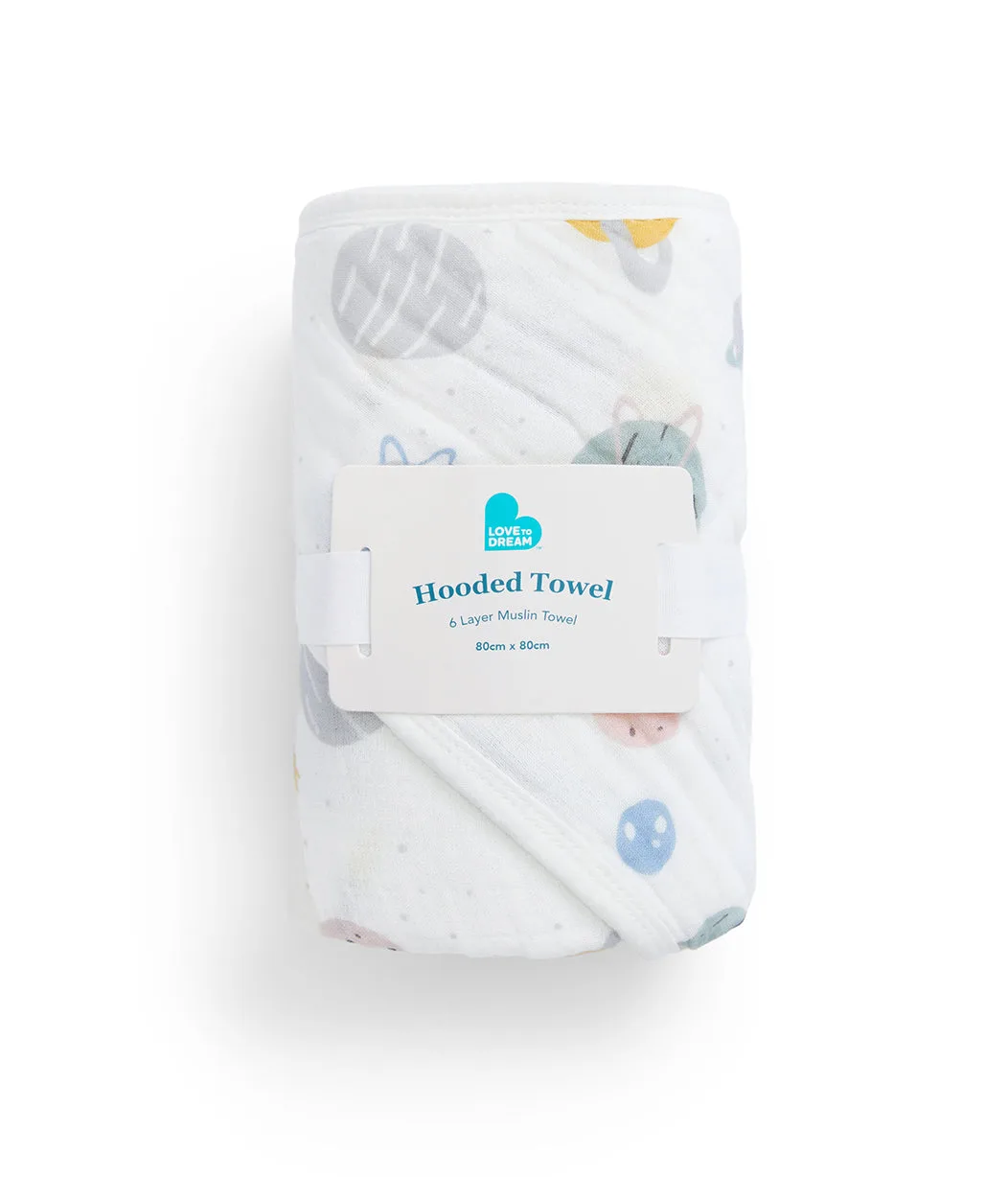 Hooded Towel Muslin White Rocket