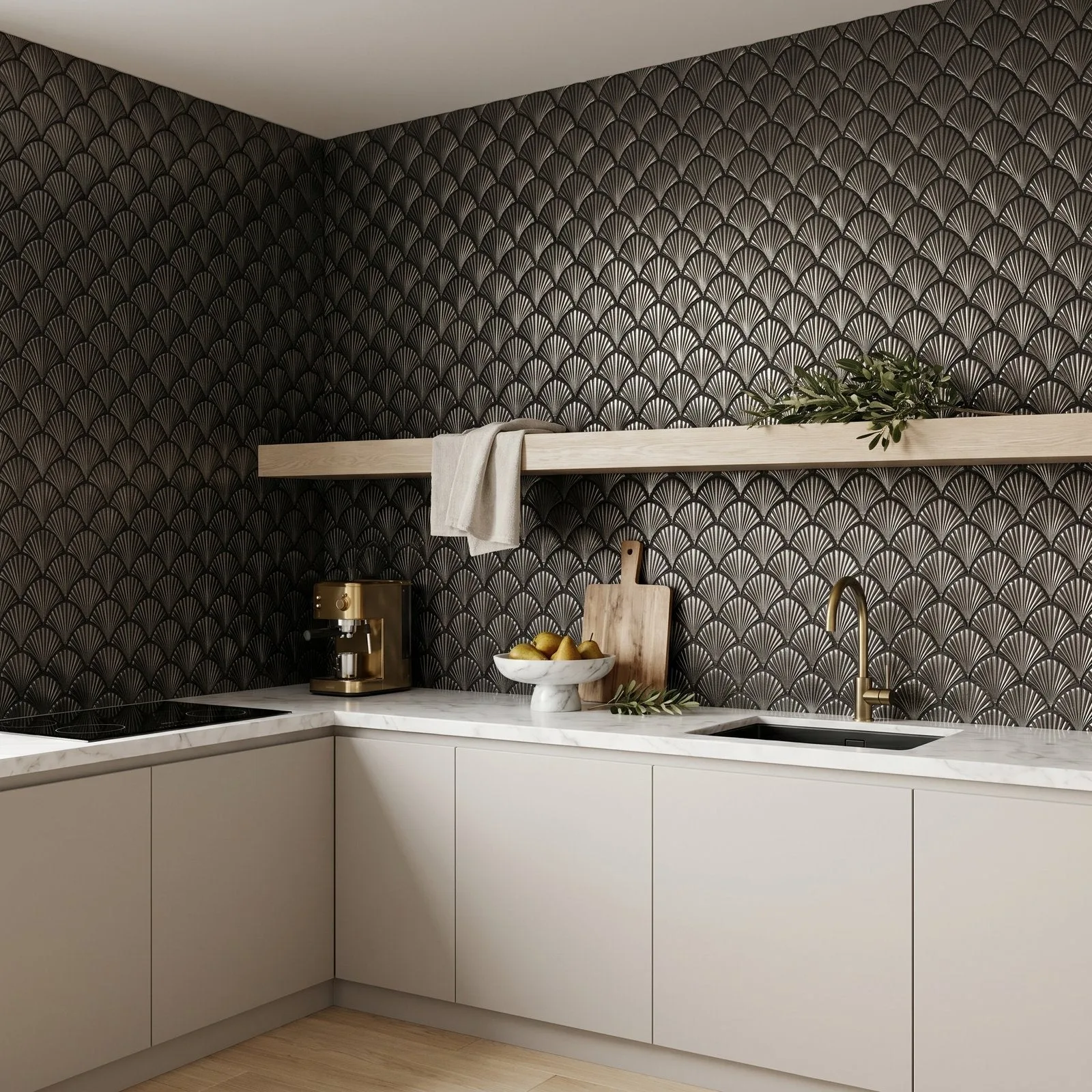 Crédence adhésive | Éventail anthracite | 10,55×11,06"