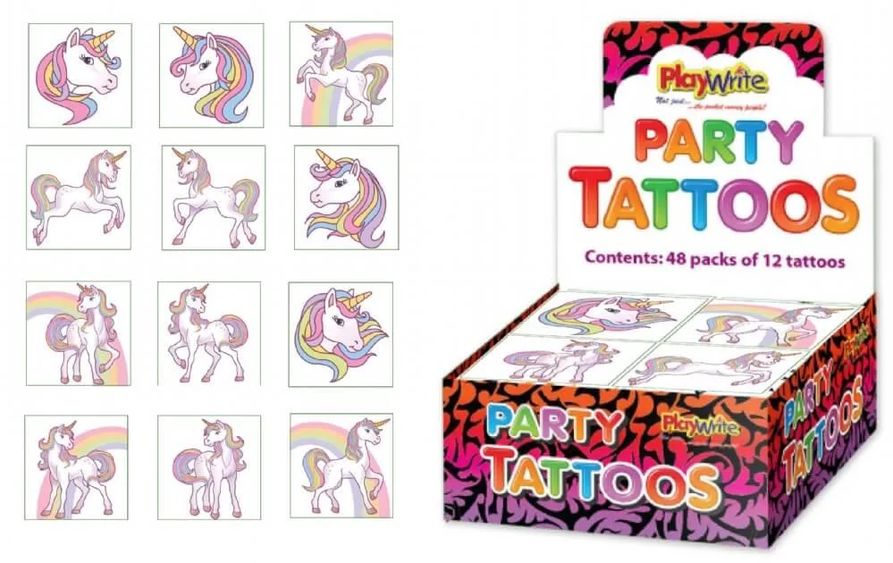 Tatuajes temporales infantiles de unicornios coloridos (pack de 12)