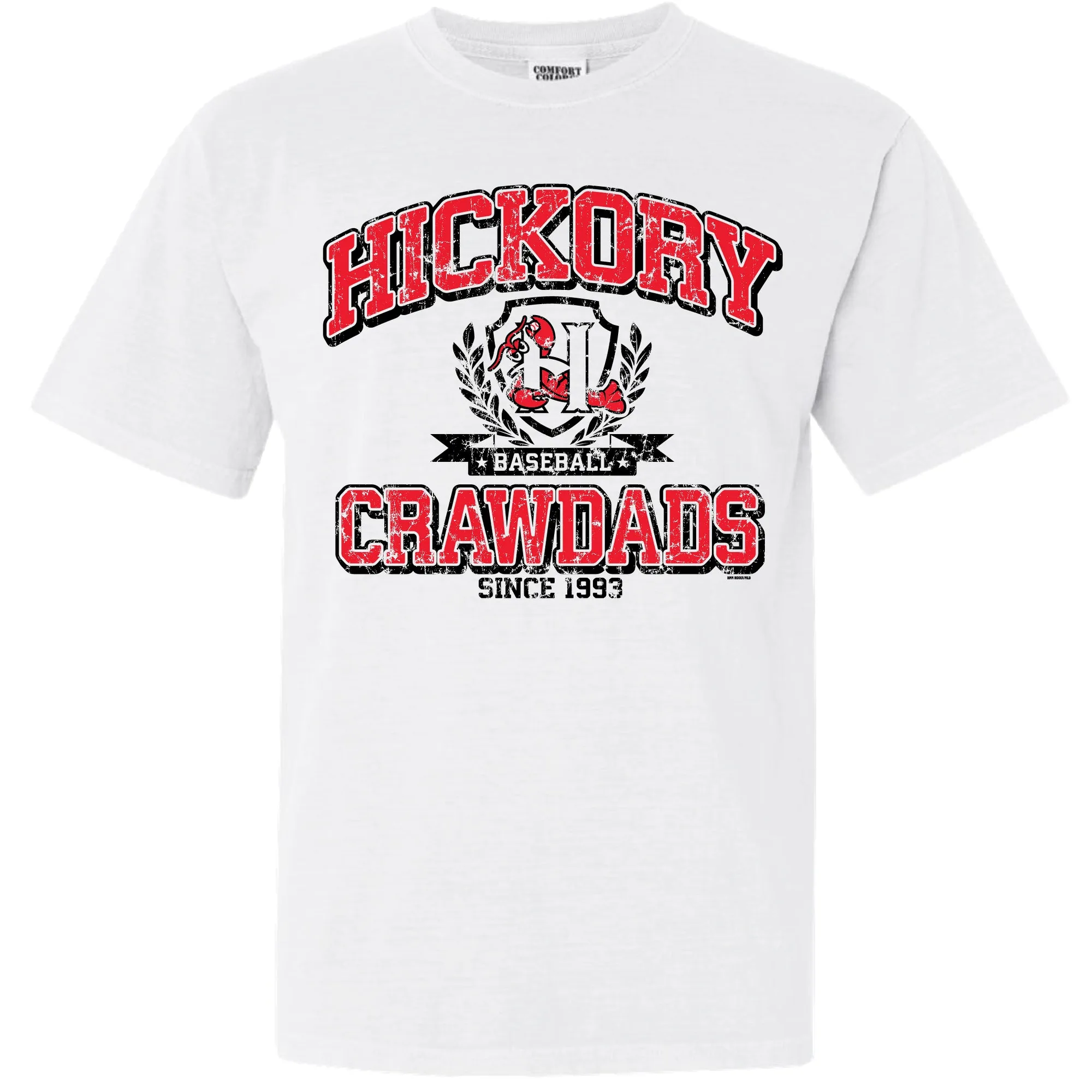 Hickory Crawdads Comfort Colors Benders White Tee