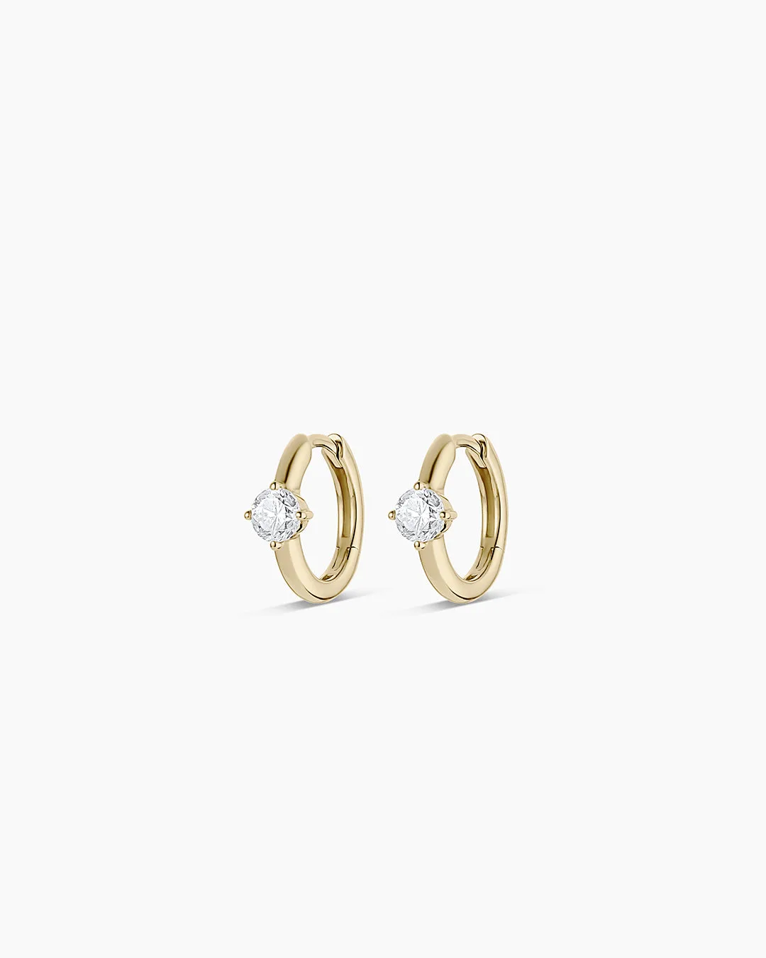 Argolas Huggies Solitário de Diamante Criado em Laboratório Ouro 14K