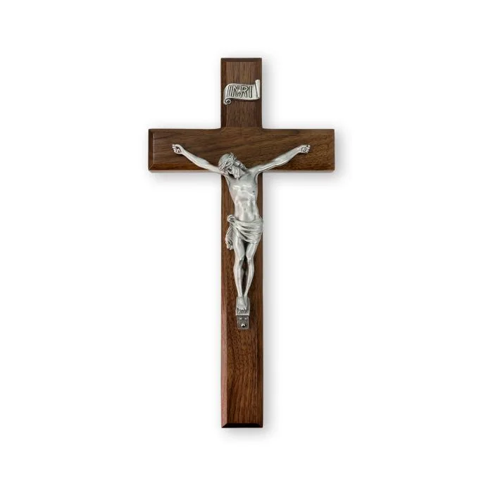 11" Walnut Cross with Fine Pewter Corpus
