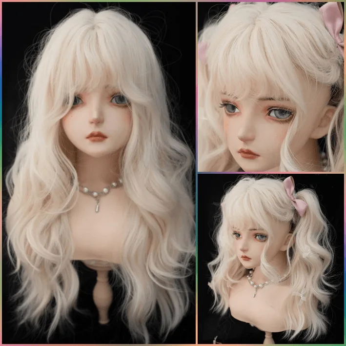 65cm Soft Blond Long Wavy Natural Hair Wig with Bangs