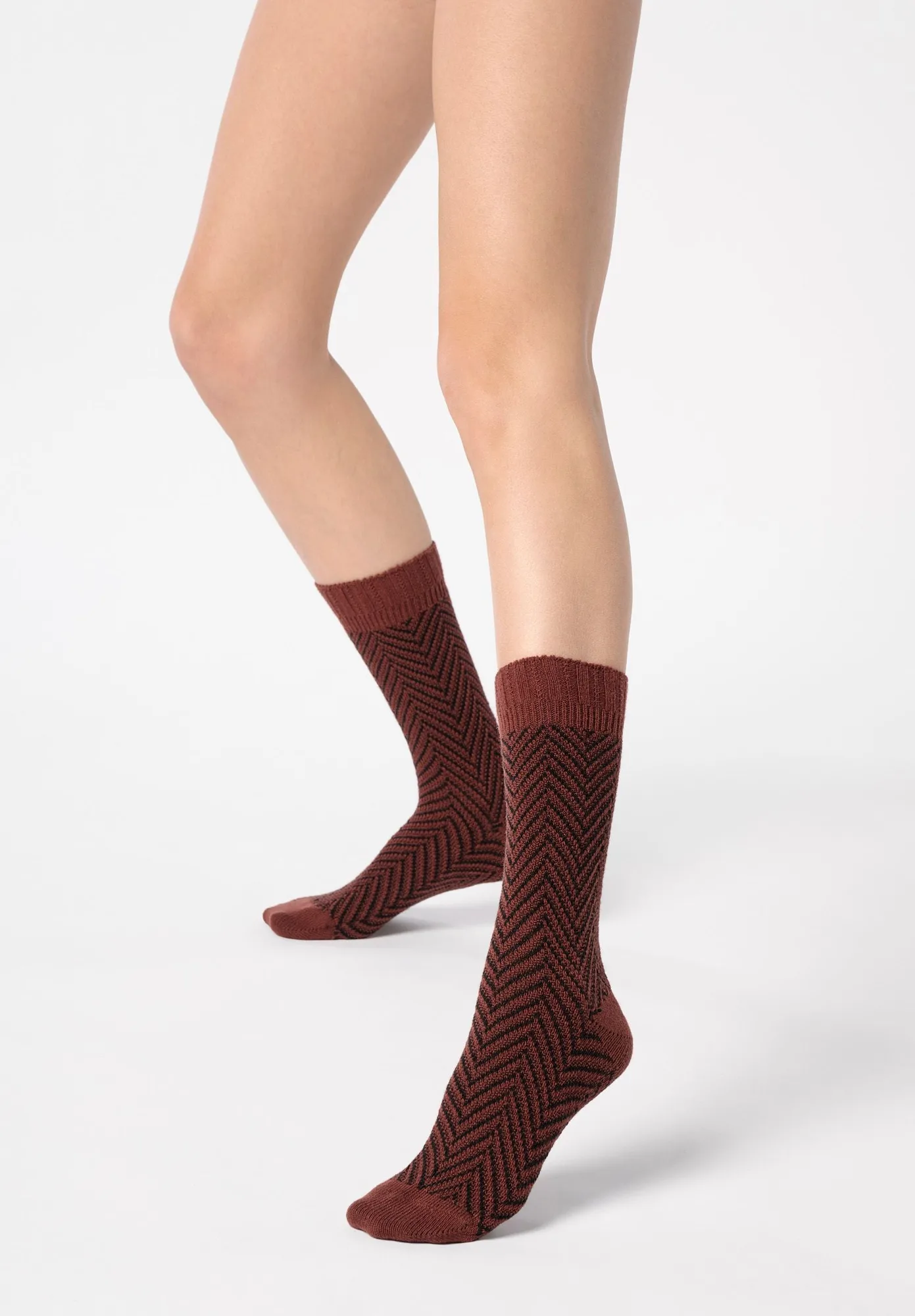 Baumwoll- und Alpaka-Socken Tweed - Kakao und Schwarz