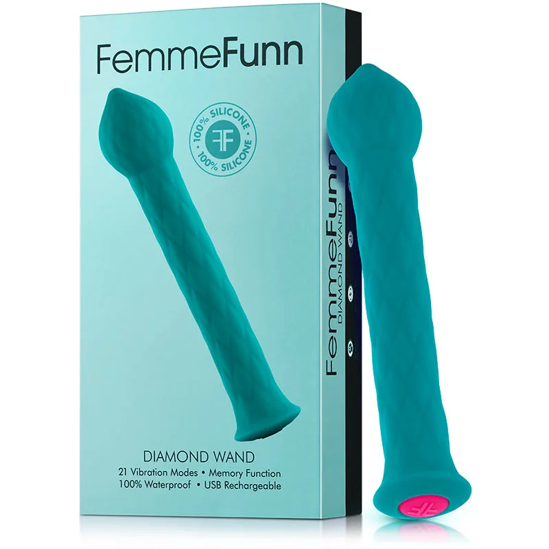 FemmeFunn Diamond Wand Varinha Recarregável Flexível com Textura de Silicone Turquesa