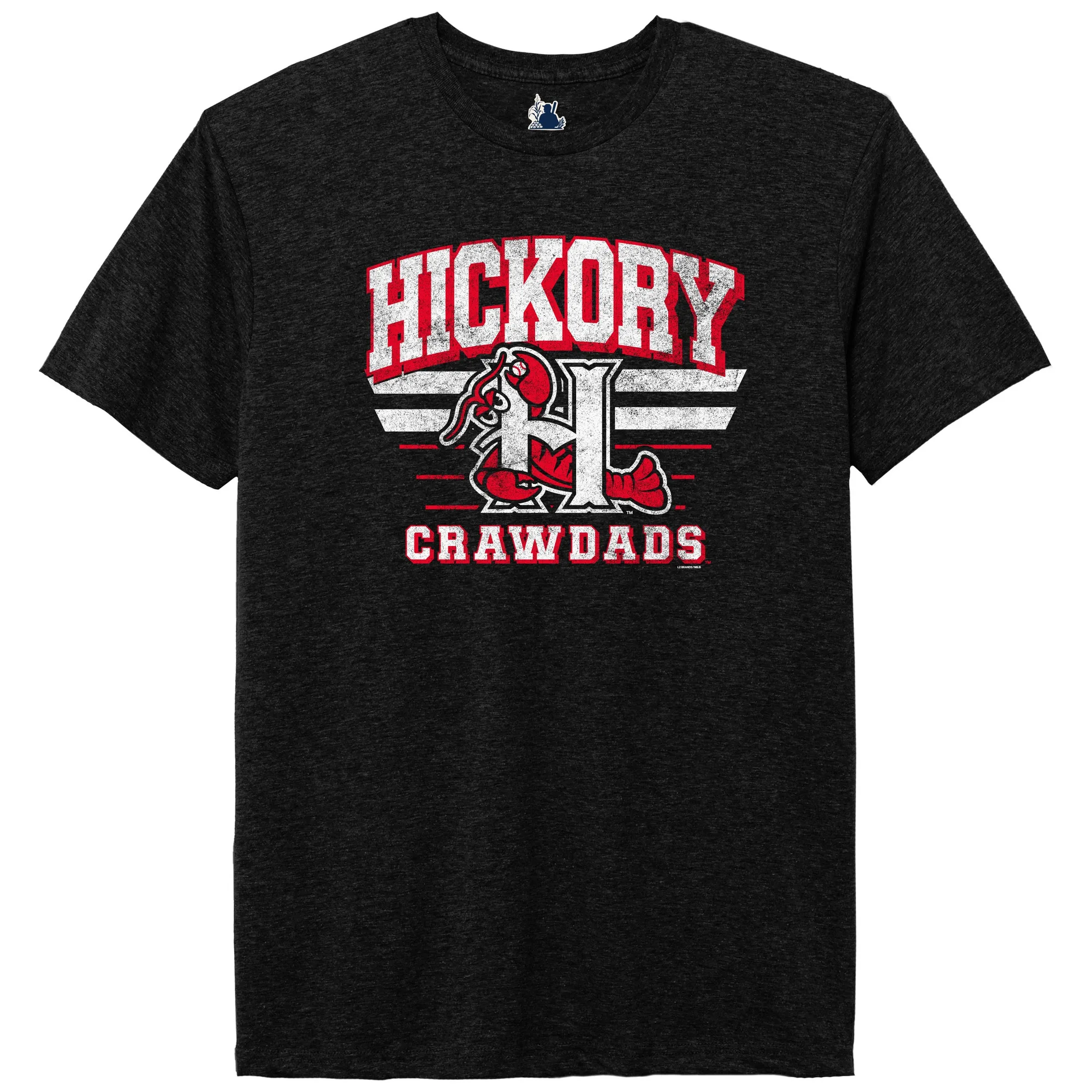 Hickory Crawdads Heather Black Logo Lines Tee