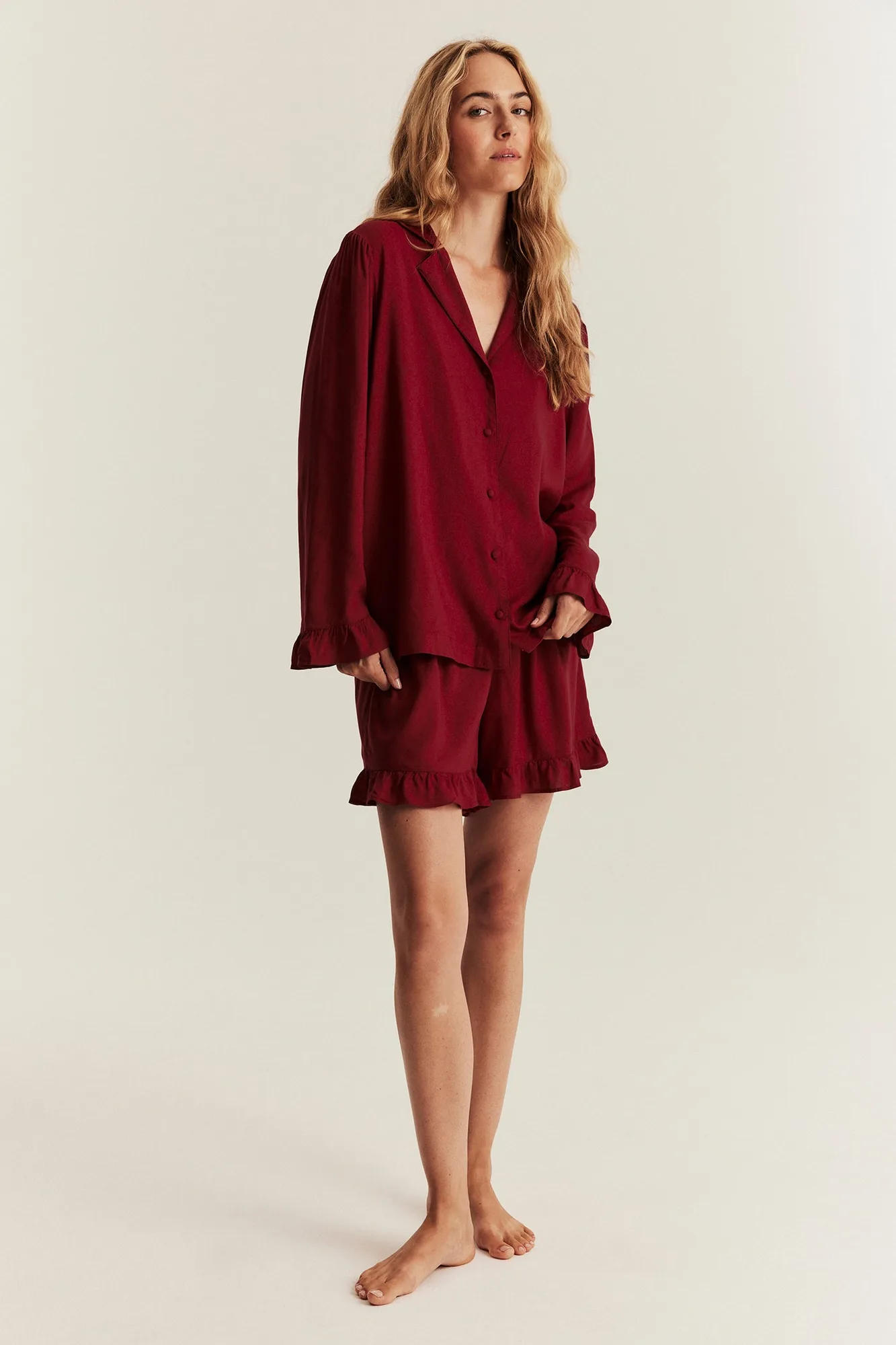 Women's red frill pyjamas