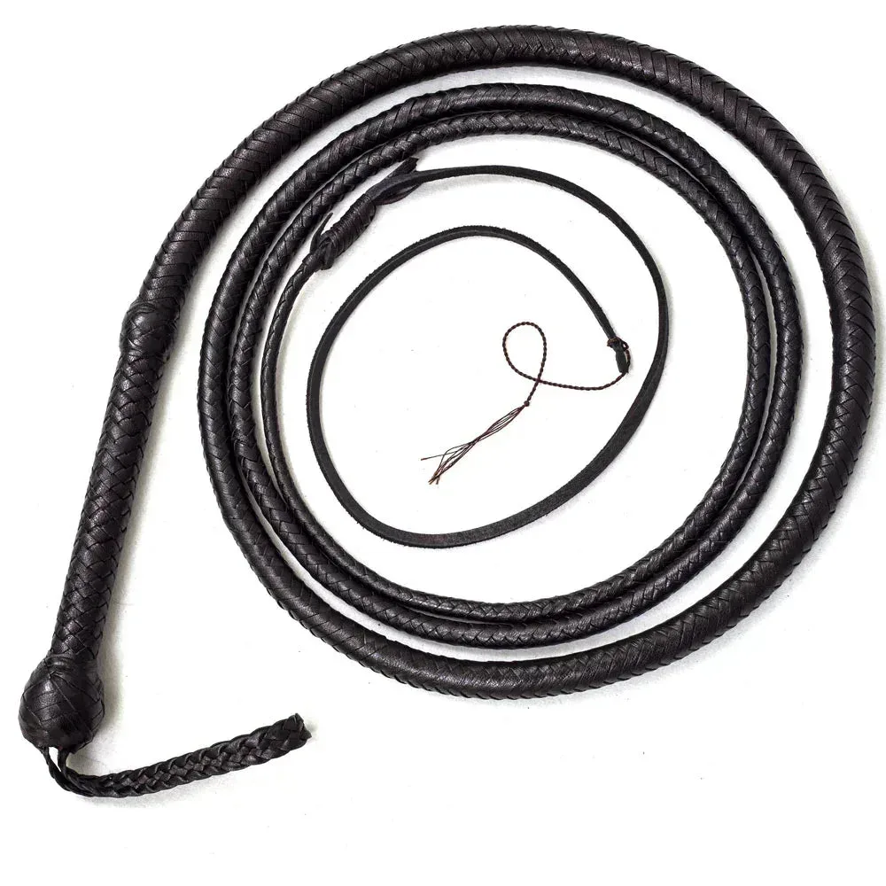 Leather Whip 6, 8, 10, 12, 14 & 16 Feet long 12 Strands Cowhide Leather Equestrian Black Bullwhip