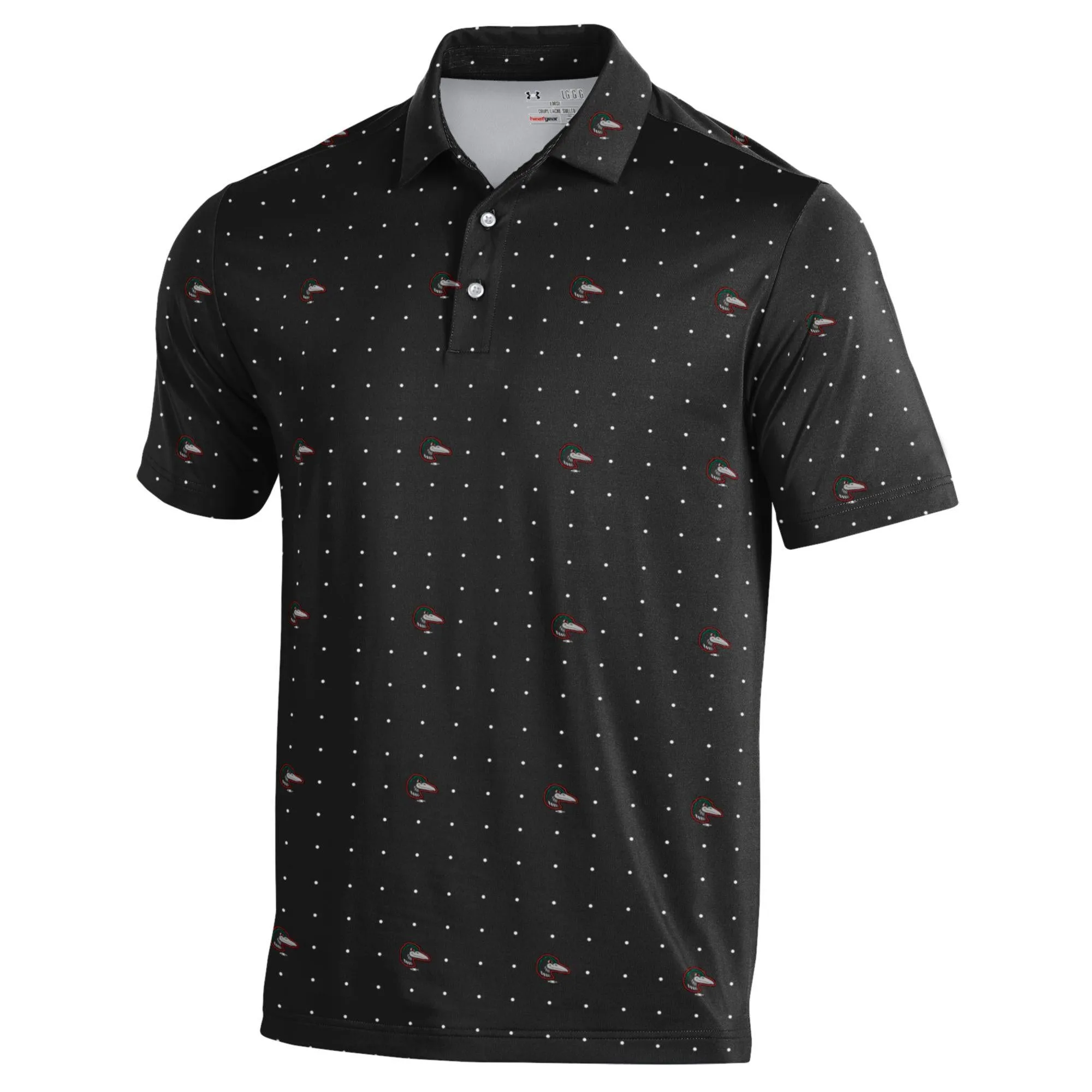 Great Lakes Loons Under Armour Black Loon Head Scatter Polo 衫