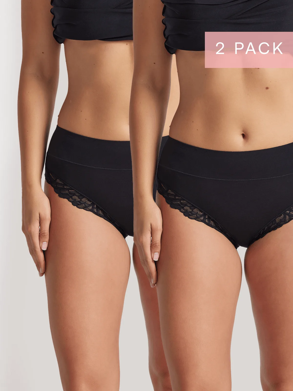 2 Pack Comfort Band Lace Trim Mid Rise
