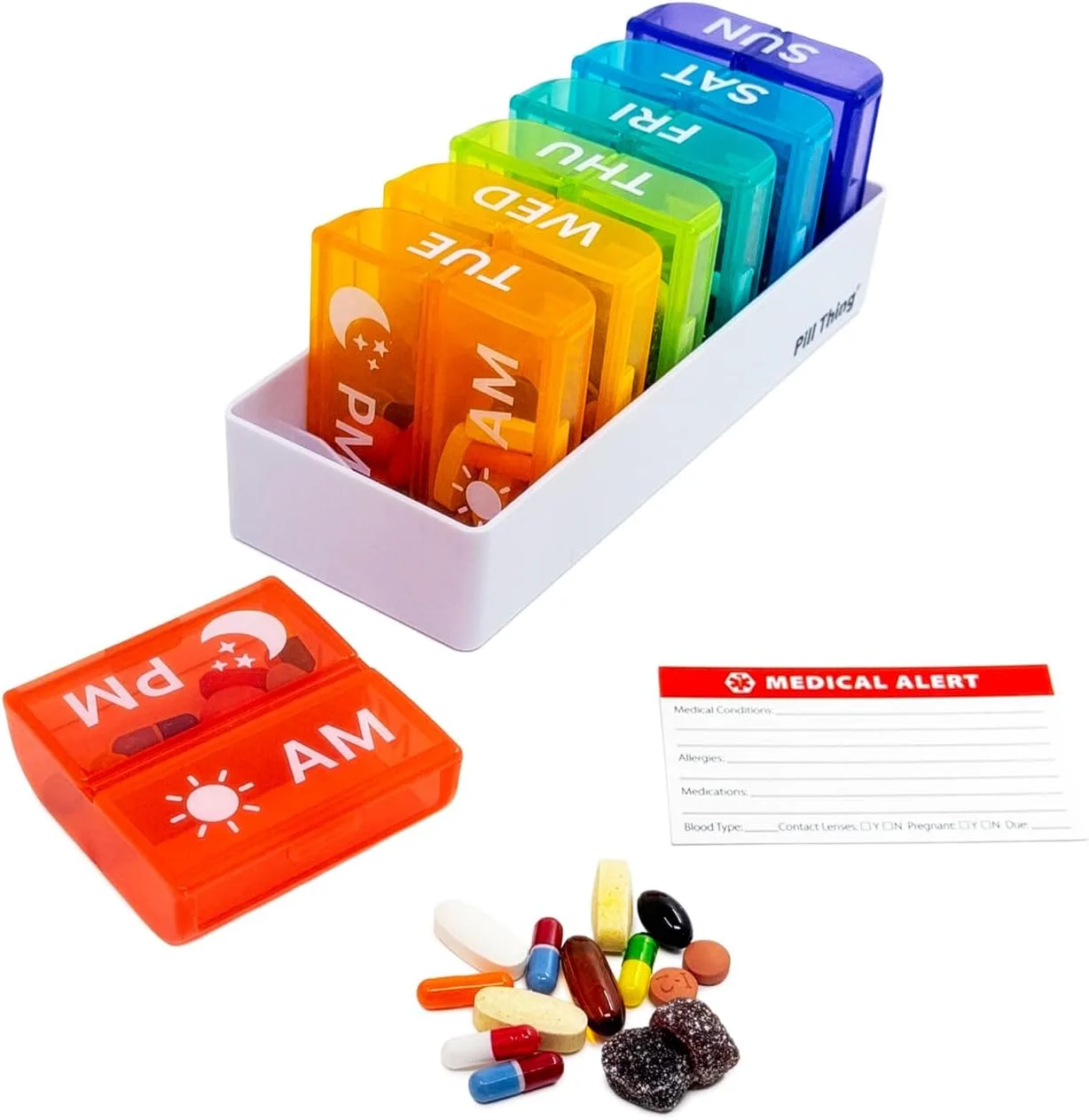 2 Times a Day, 7 Day Large Weekly Pill Organizer with Holder Tray, Vitamin, Medicine Box, Multicolor