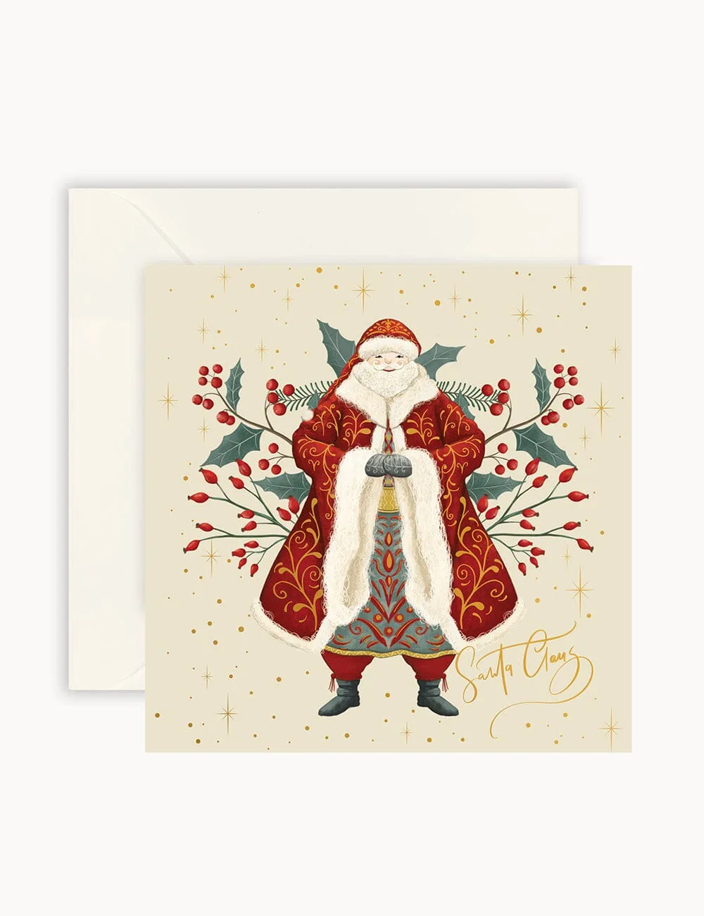 Tarjeta pequeña de Navidad «Santa Claus con acebo»