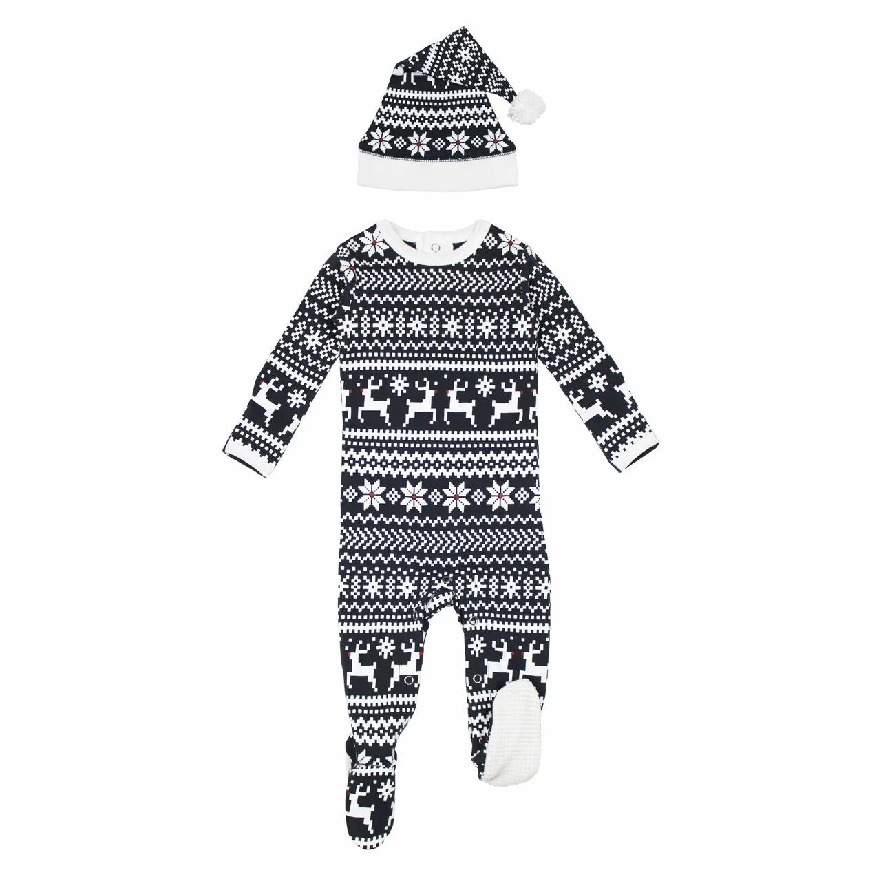 Organic Holiday Footie & Cap Set in Rudolph