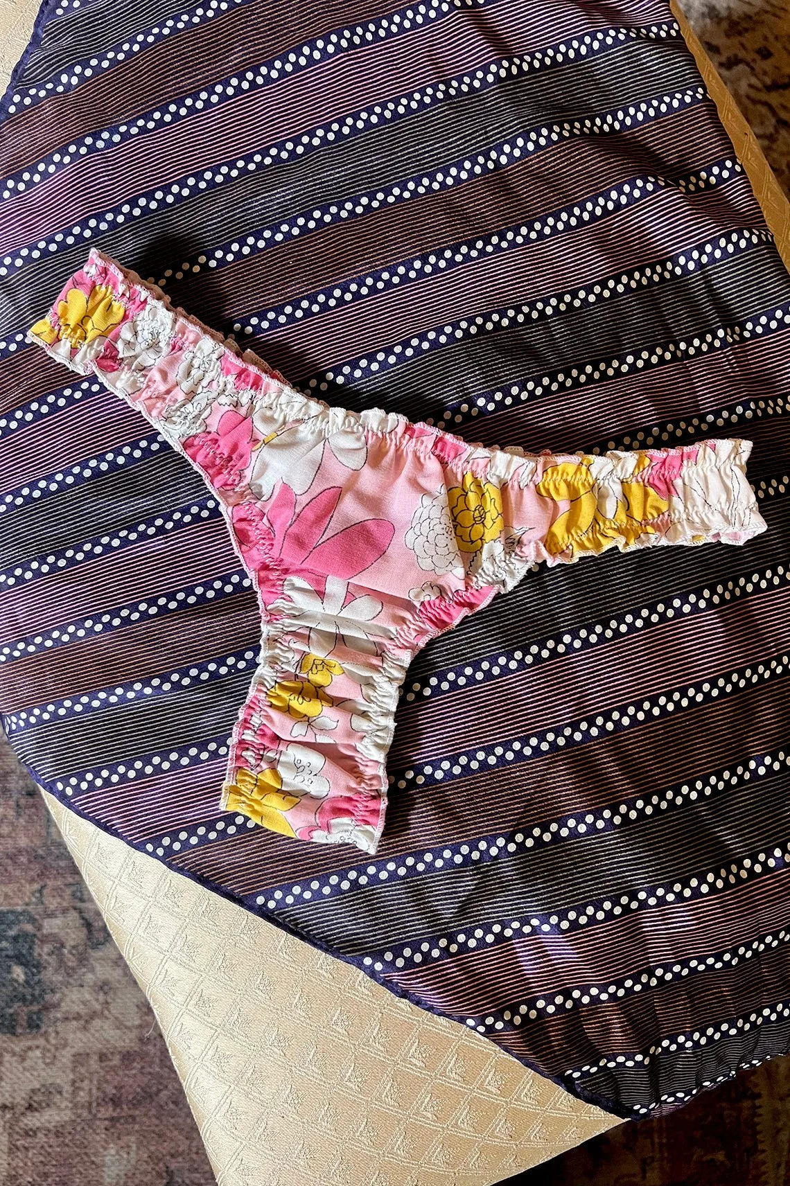 Ready to Ship Oleander Thong in Vintage 1960's Pink Lemonade Cotton Floral Size S
