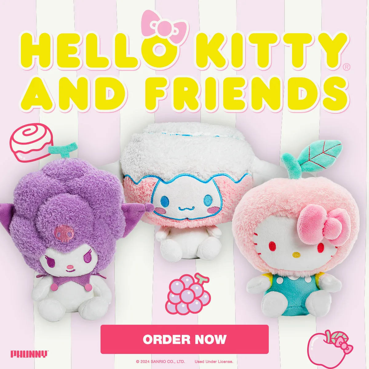 Lote de 3 peluches Phunny de Hello Kitty® y amigos con sabores de boba