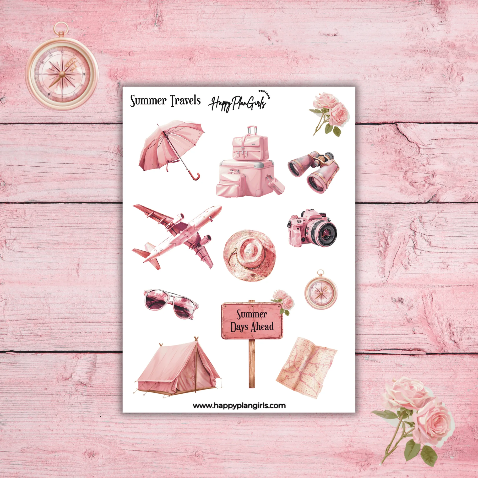 Lámina de pegatinas Summer Travels: ideas para bullet journal