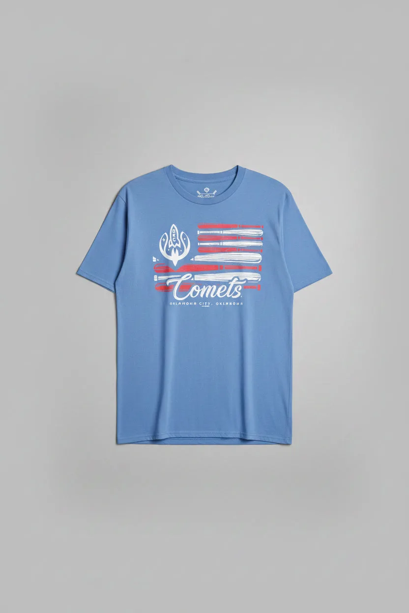 OKC Comets Mens Bat Flag T-Shirt Blue