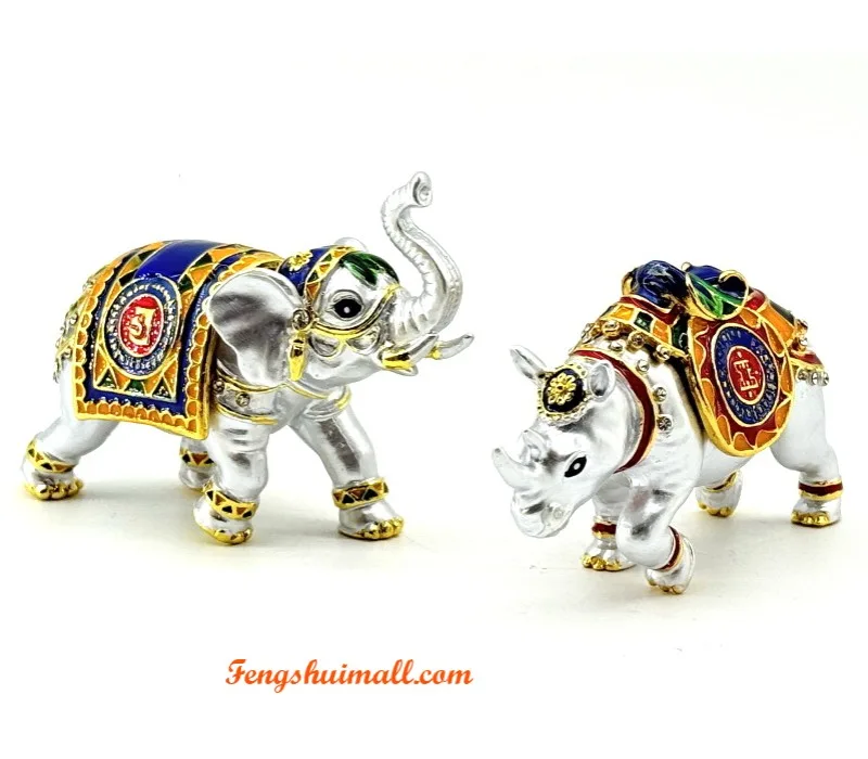 Active Rhinoceros & Elephant Feng Shui Statue