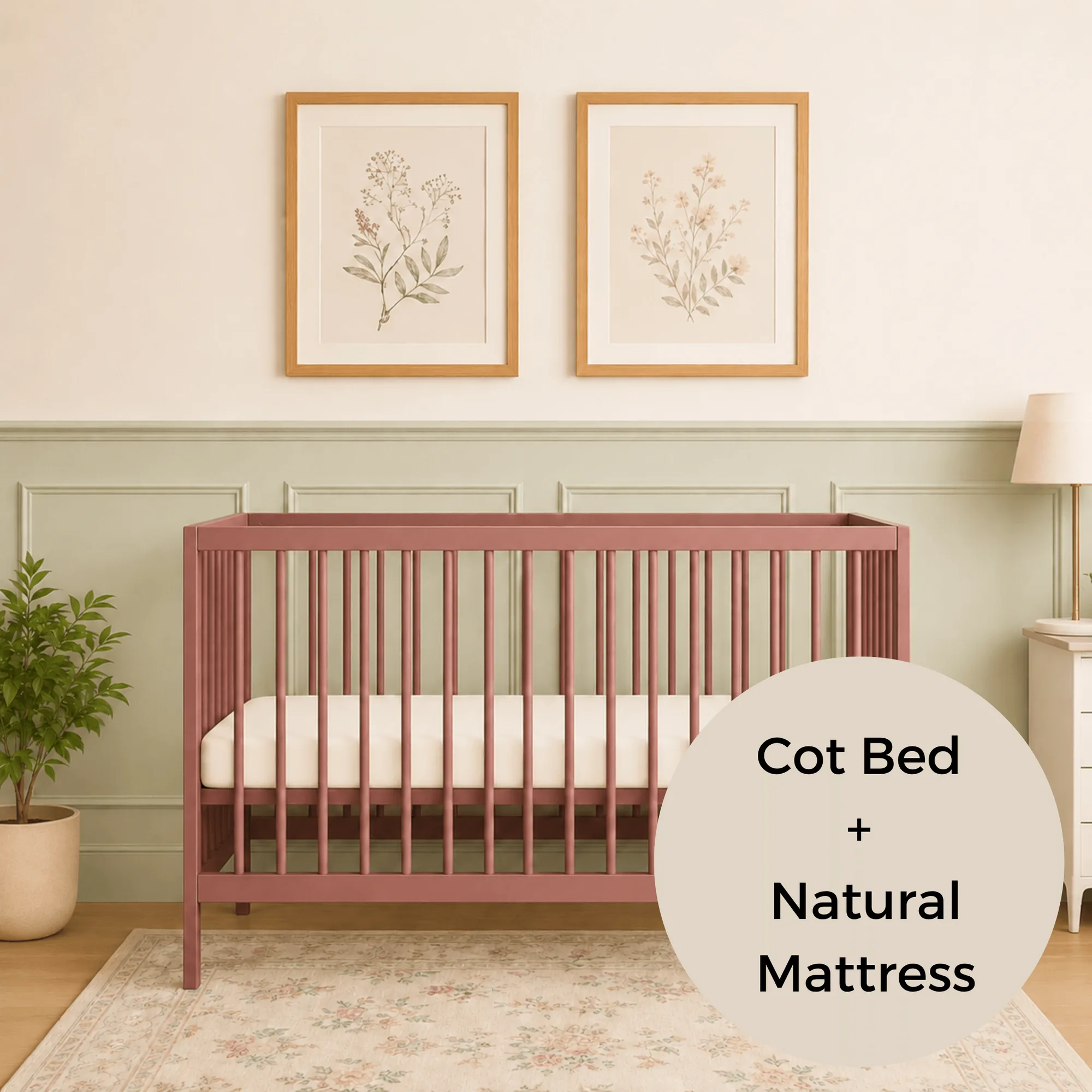 Mini-lit bébé avec matelas naturel : Noyer vs Rose poudré