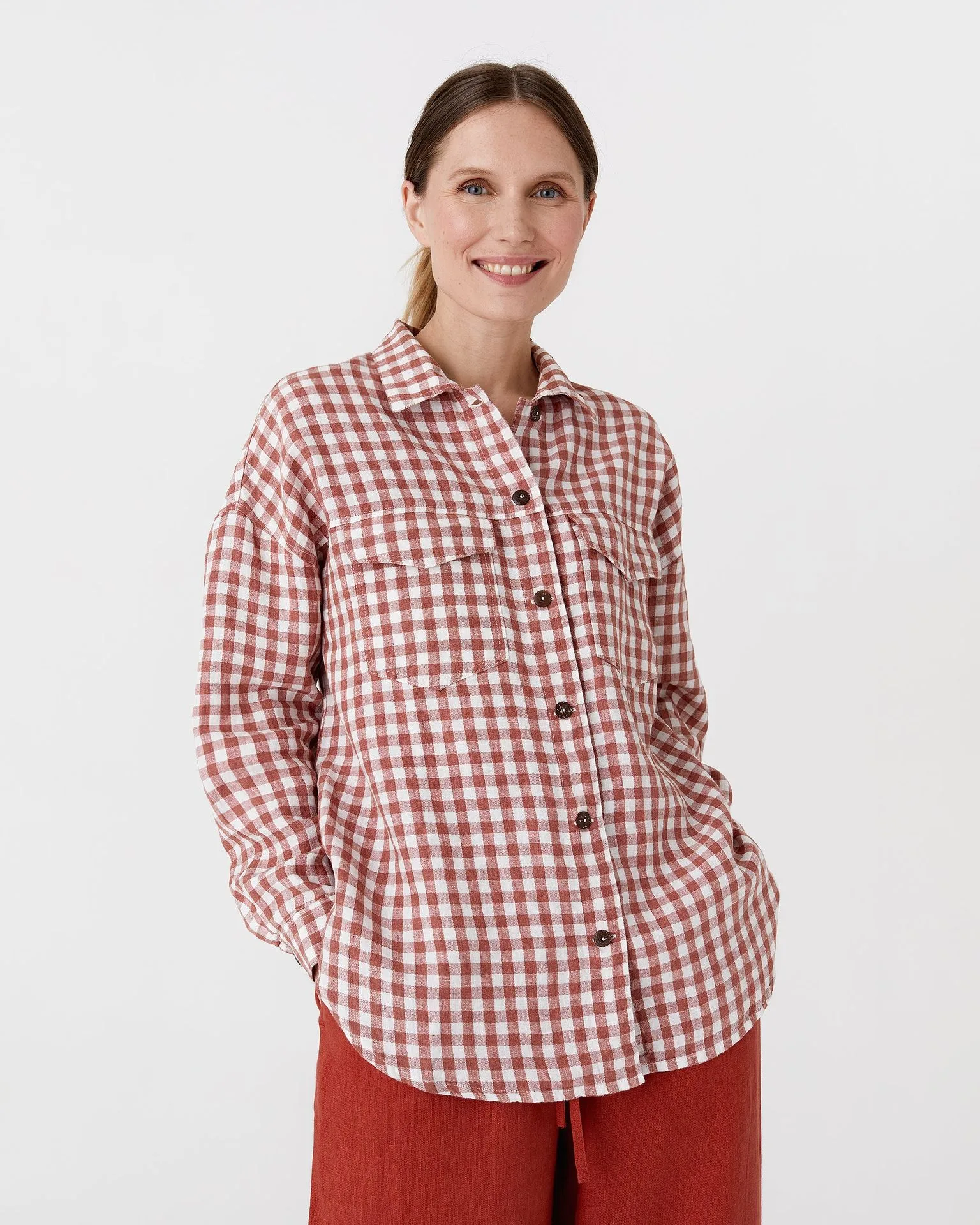Oversized linen shirt SUMBA in Clay gingham