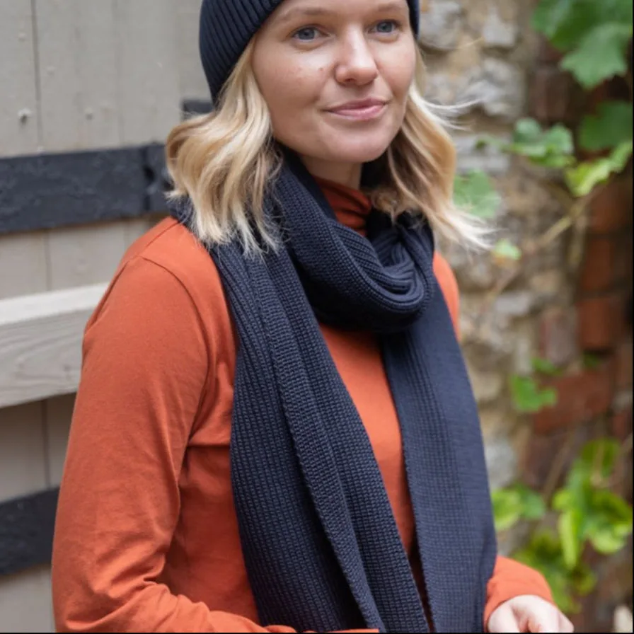 Navy Ribbed Knit Scarf - 100% Organic Cotton