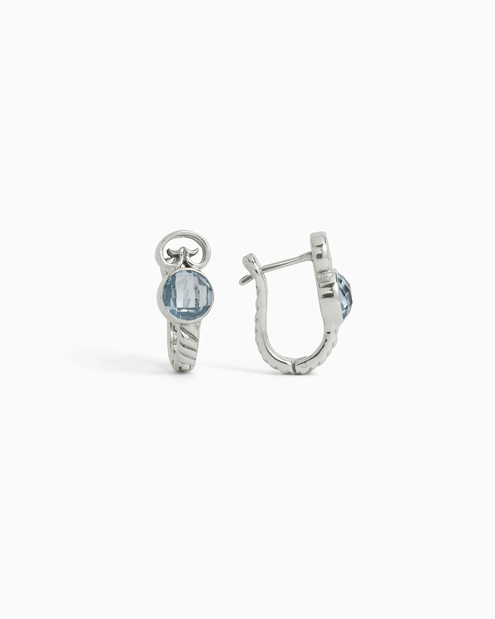 Aros trenzados con piedra y petroglifo - Topacio azul cielo