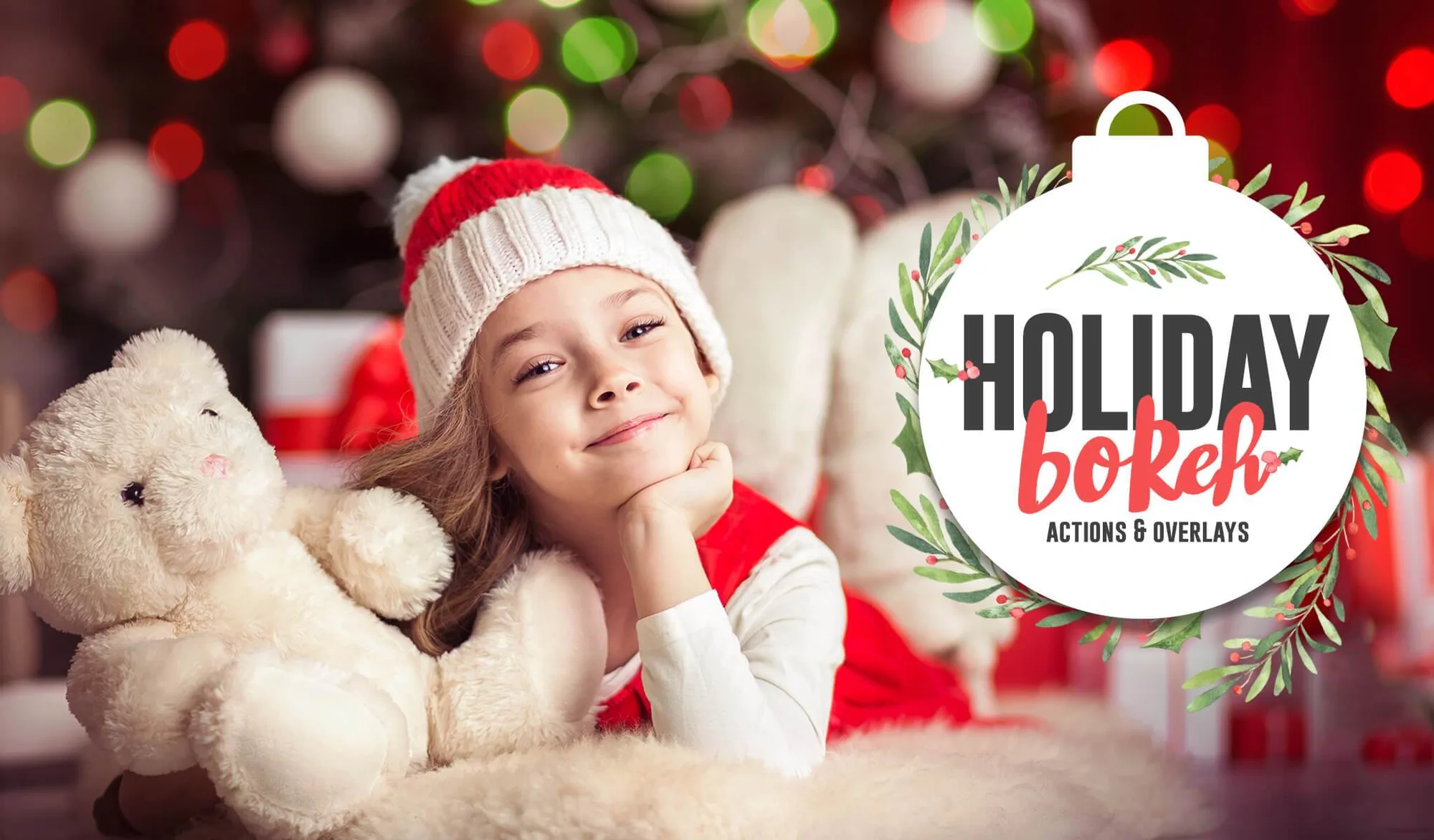 Colección de superposiciones y acciones de bokeh navideño para Photoshop