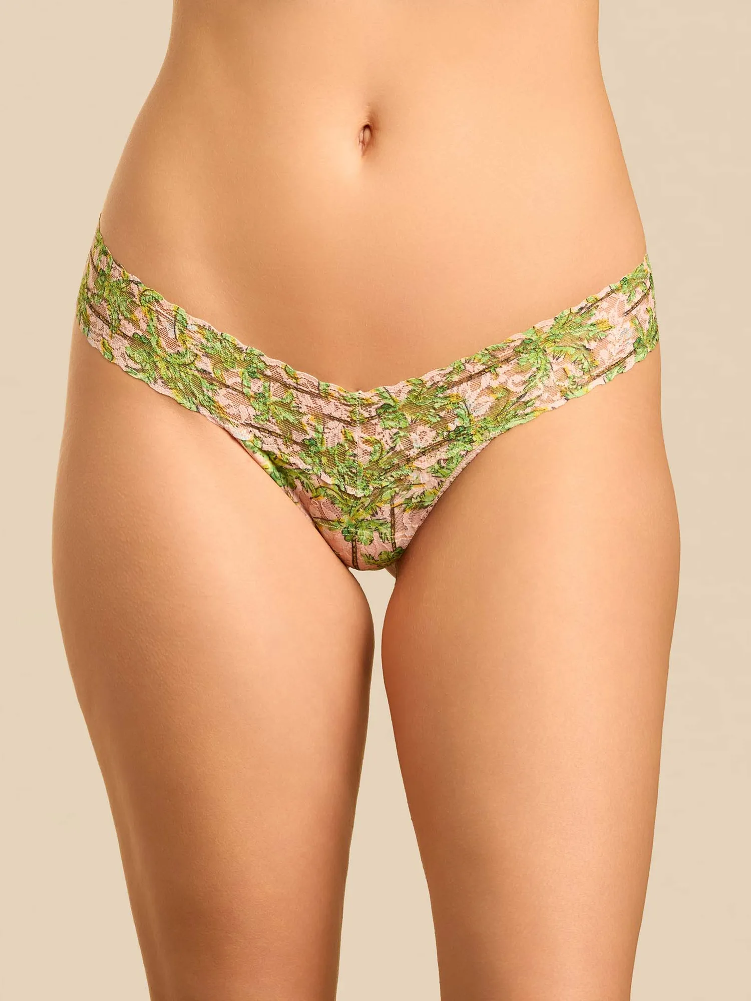 Printed Signature Lace® Low Rise Thong Palm Breeze Pink