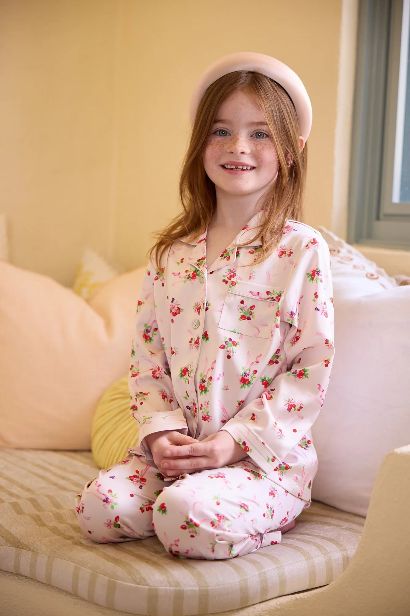 Sweet Berry & Bows Kids Long Pyjama - Blush