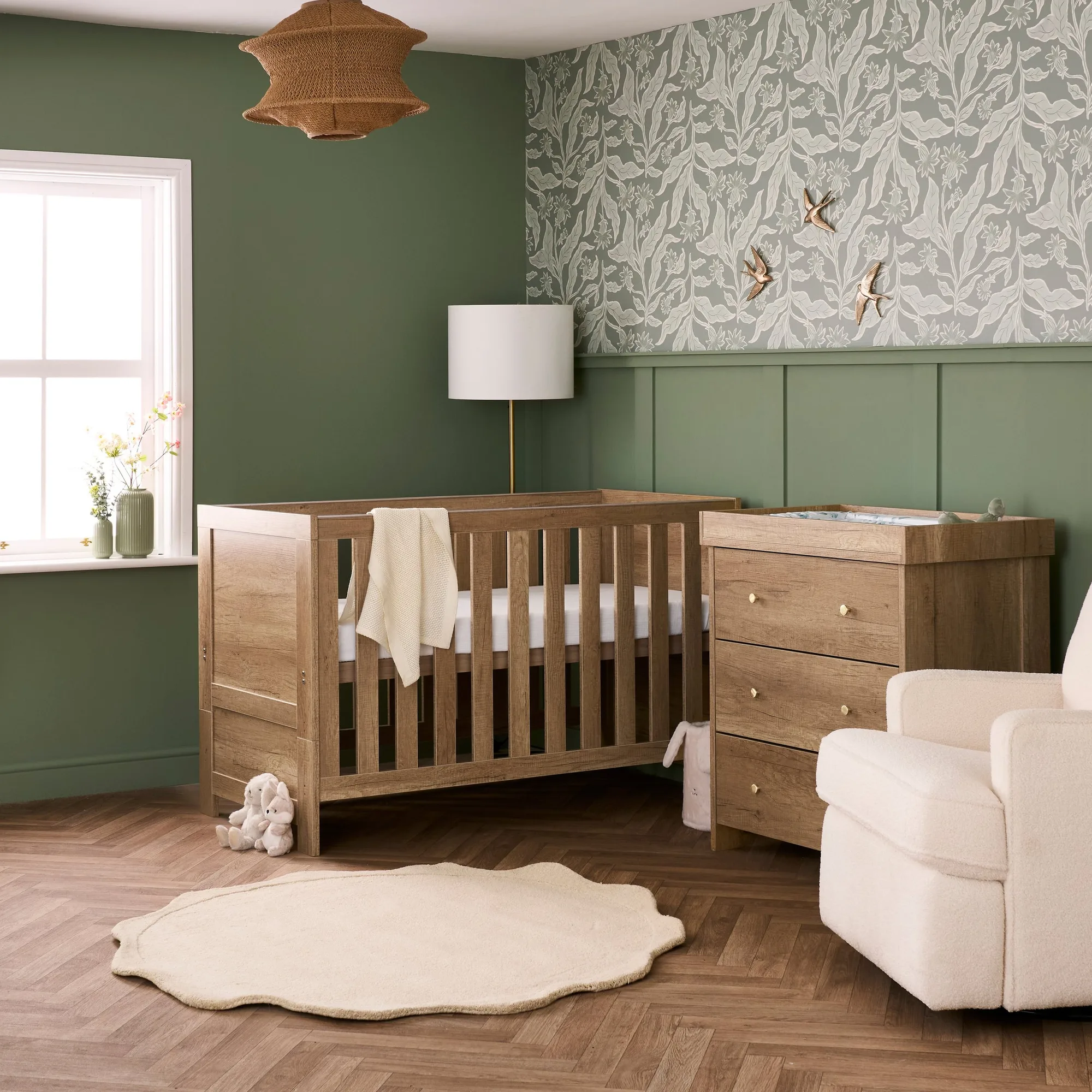 Obaby Nika 2 Piece Nursery Furniture Set with Cot Bed and Dresser - Oak