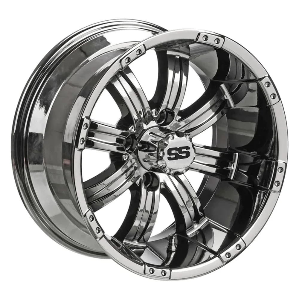14" Tempest Chrome Golf Cart Wheels - 14"x7" ET-15 Offset
