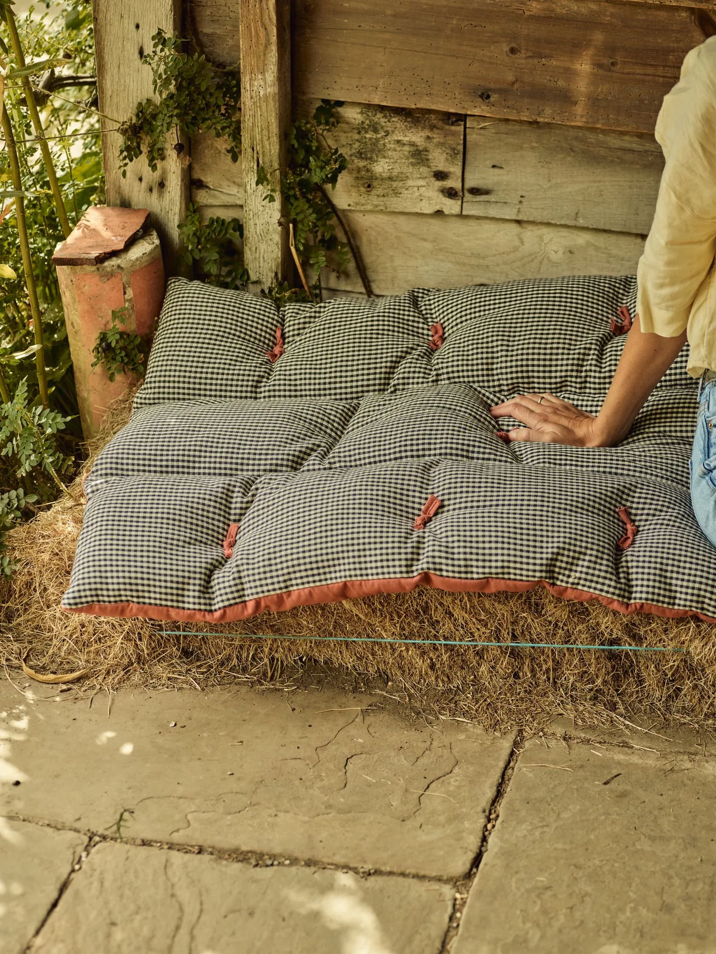 Handwoven Cotton Mattress, Rectangular, Black Gingham